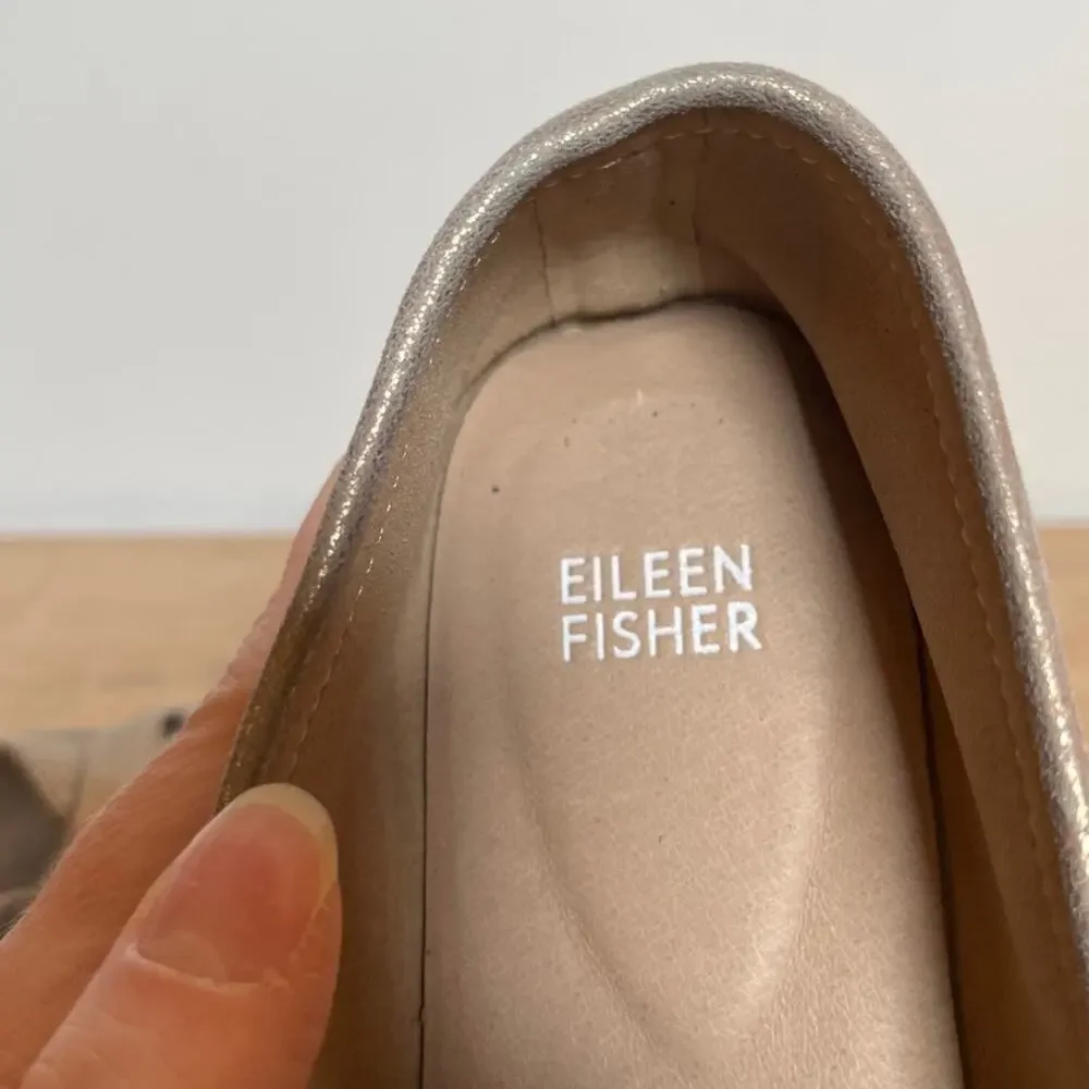 Eileen Fisher Eena Metallic Suede Twist Slip-On Loafers Platinum Sz 9.5 Comfort - Picture 5 of 6